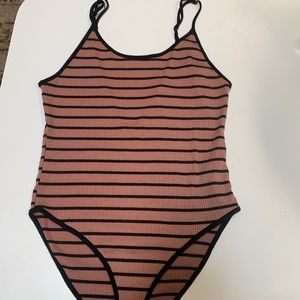 Pink and black striped forever21 bodysuit